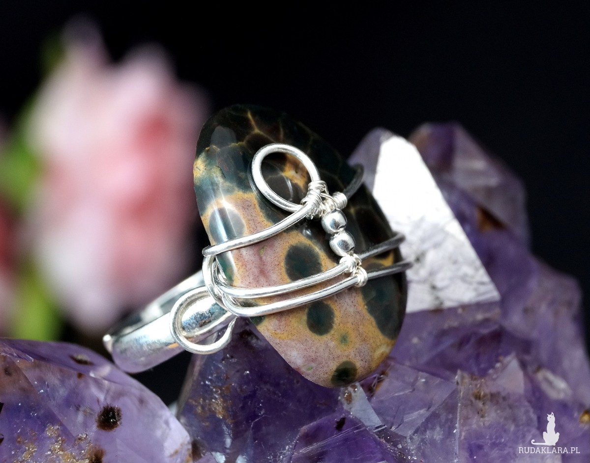 Jaspis oceaniczny srebrny pierścionek z jaspisem, pomysł na prezent, prezent dla niej, handmade, regulowana obrączka